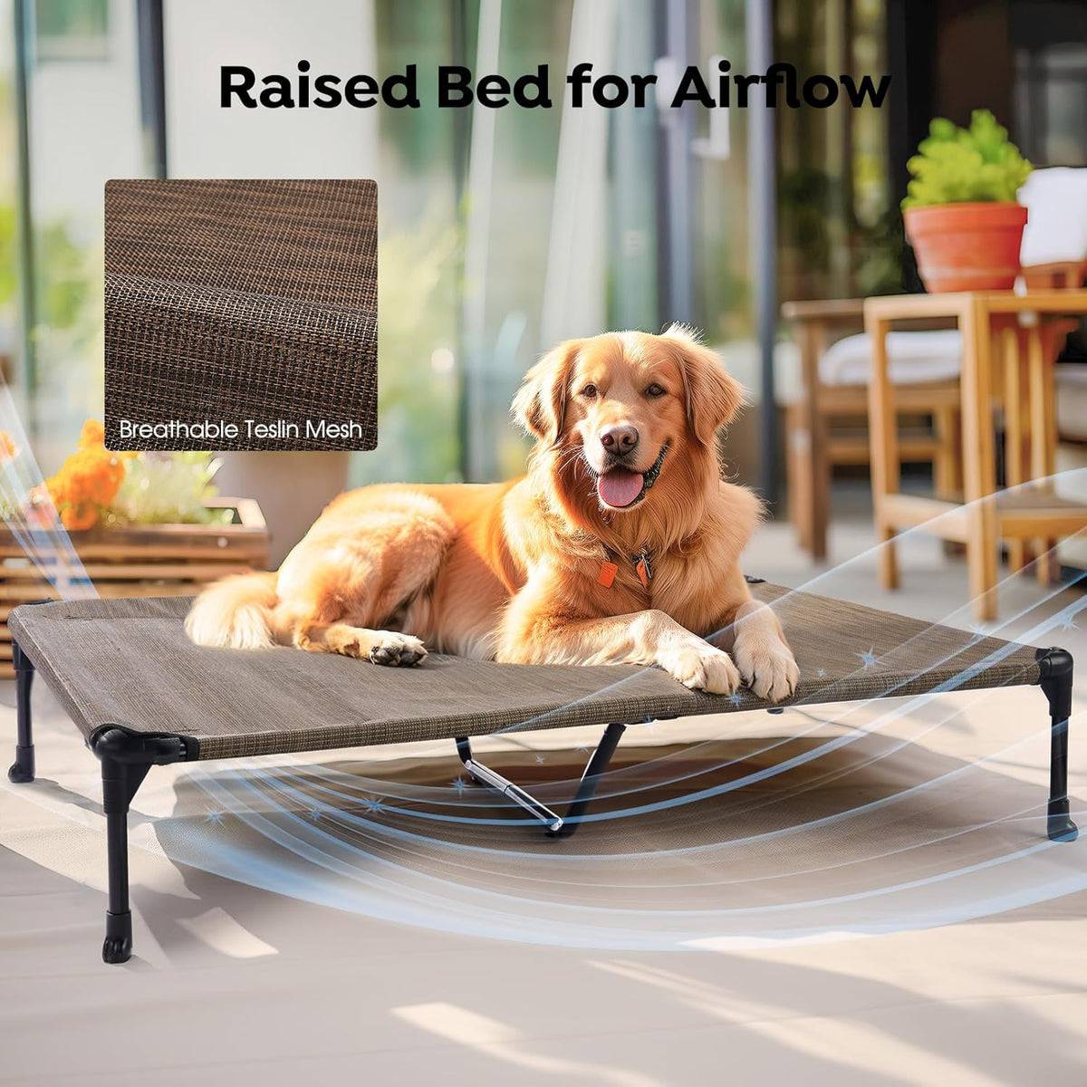 Veehoo Cooling Elevated Dog Bed Add Removable Waterproof Bolster Cushion Mat, Raised Pet Cot with