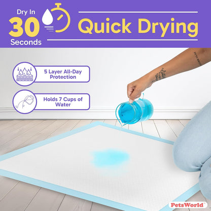 PETSWORLD Giant Dog Potty Pads, Odor-Eliminating, 36" x 36", Ultra Absorbent 5-Layer Leak-Proof