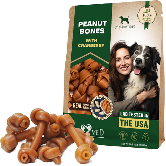 Dog Treats Peanut Butter Bones with Cranberry & Rawhide Free Chew 11 Oz - Pet Natural Mini & Big