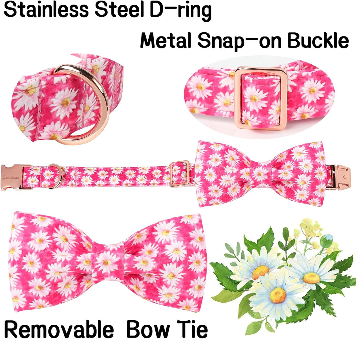 Unique style paws Cartoon Dog Collar with Bow Spring Summer Collar with Flower Rose Daisy for Small
