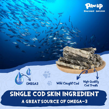 Cod Skin Rolls Dog Treats Natural High Omega 3 Dog Snacks, Single Ingredient Cod Skin Chews for