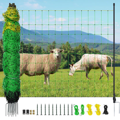 Electric Fence Netting, 164'L x 42.5" H Electric Fence Kit for Livestock, Goat, 14 Posts Double