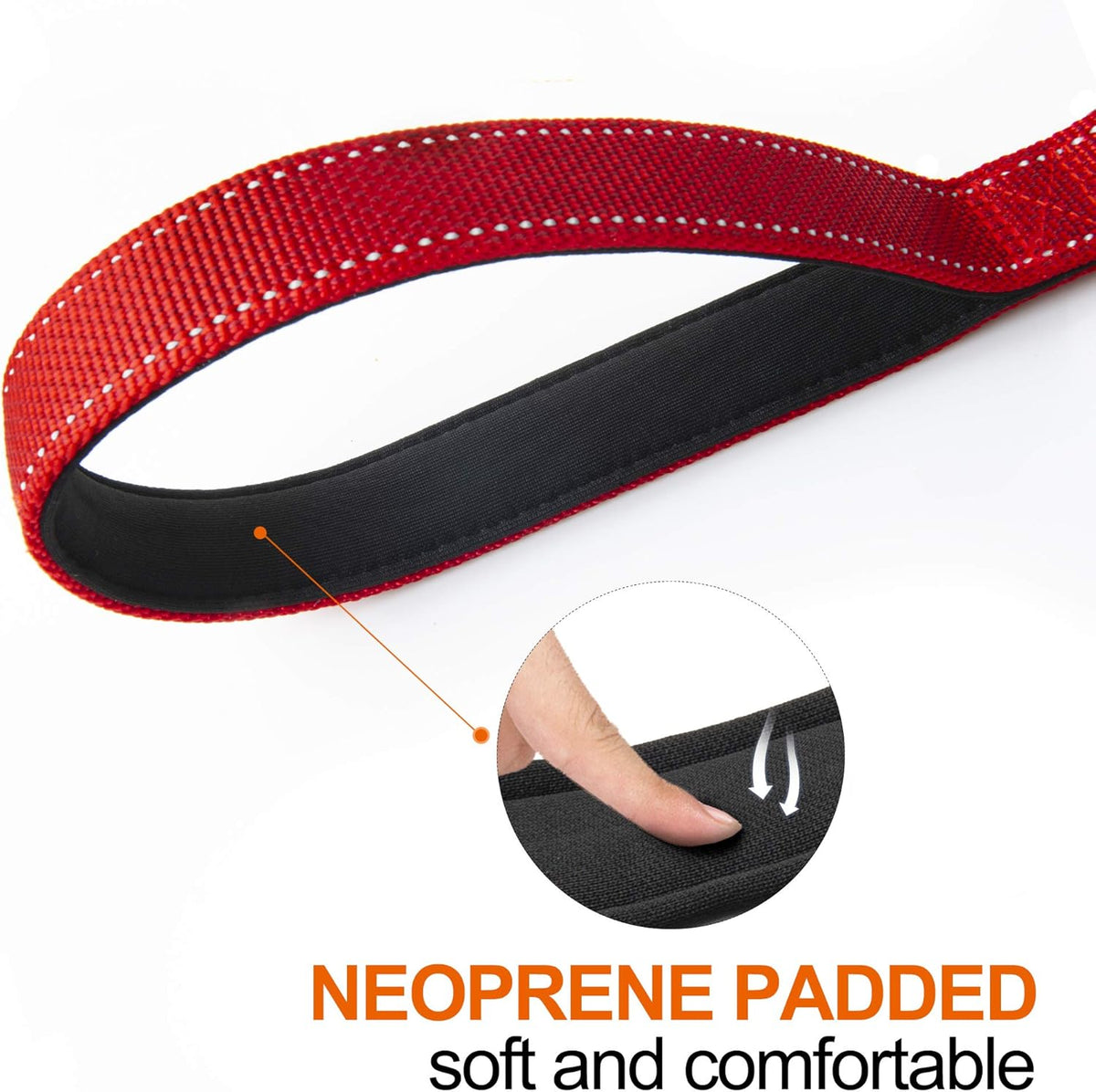 TwoEar 5FT 1IN Strong Red Dog Leash with 2 Padded Handles, Traffic Handle Extra Control