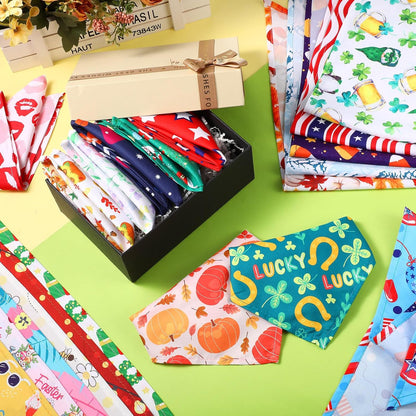 Reginary 72 Packs Holiday Dogs Bandanas Bulk Patriotic Halloween Thanksgiving Christmas New Year