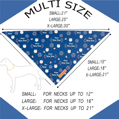 Realeaf Happy New Year Dog Bandanas 2 Pack, Reversible Holiday Pet Scarf for Boy and Girl, Premium