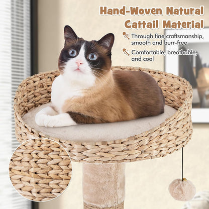 PETSITE 65 inch Cattail Cat Tree Tower, Multi-Level Cat Tower with Natural Jute Scratching Posts