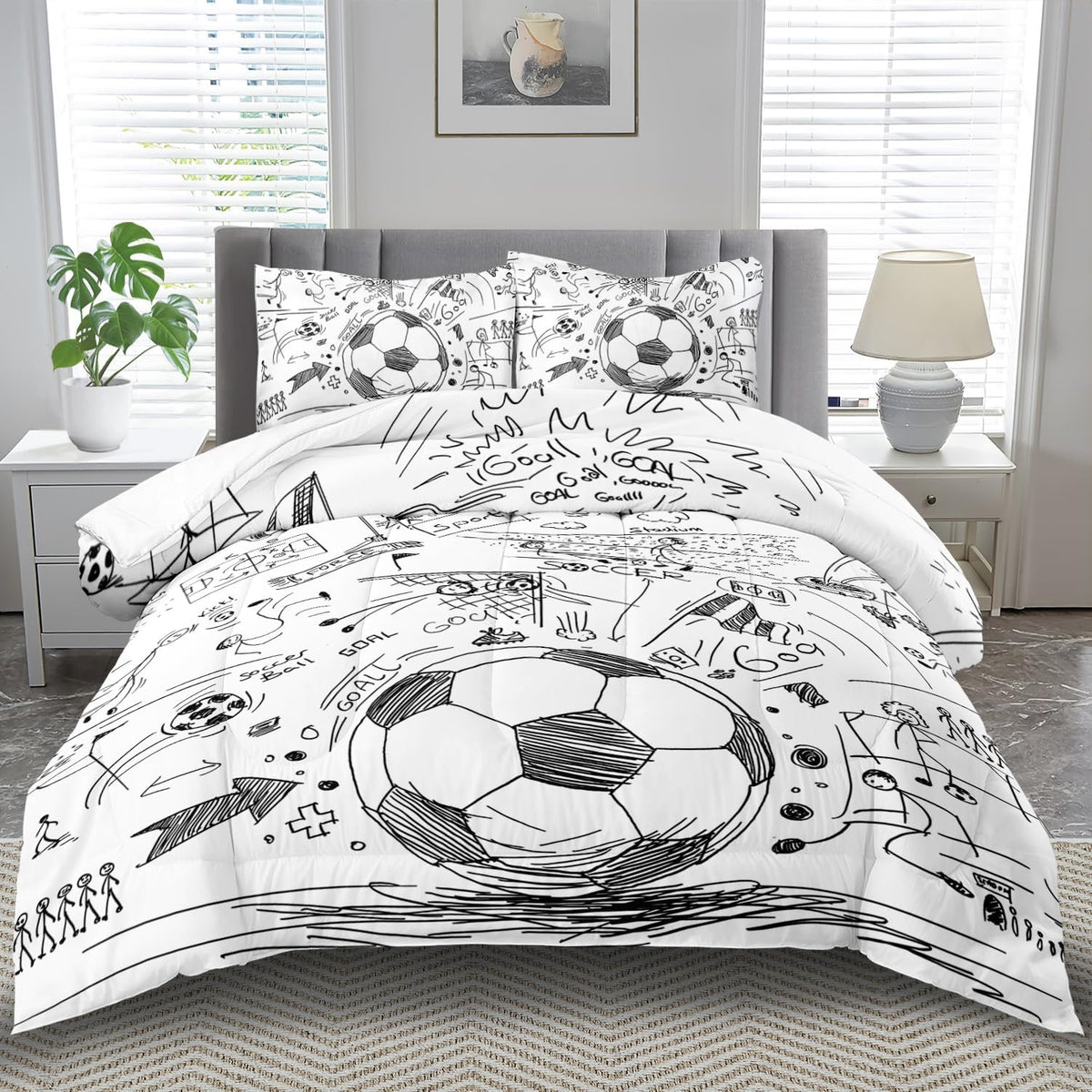 Football Sports Comforter Sets for Boys Queen,Soccer Comforter Sport Bedding for Boys Room,Gaming