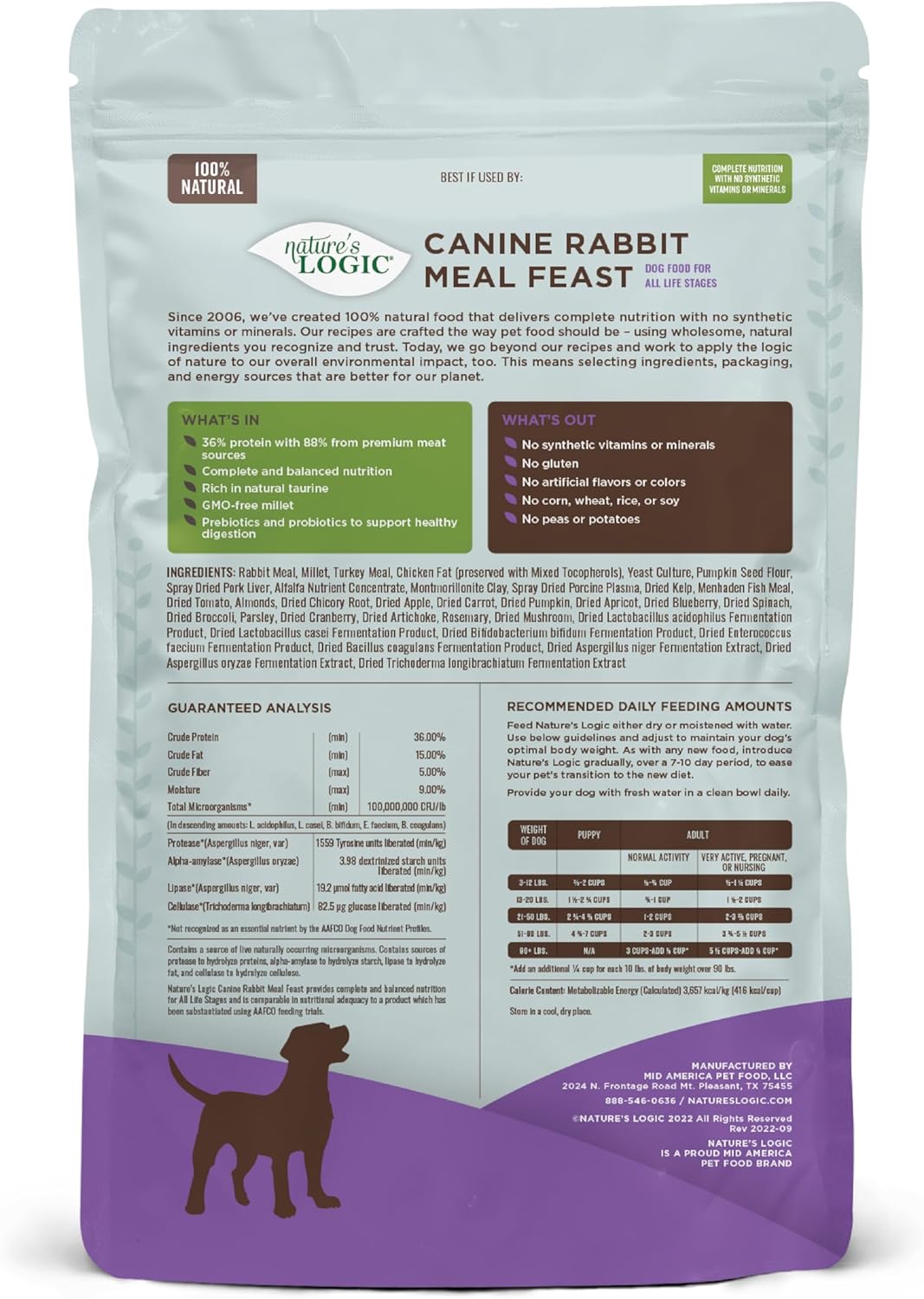 Nature's Logic Dry Dog Food - 100% Natural - No Synthetics - For All Ages, Sizes, Breeds - Free