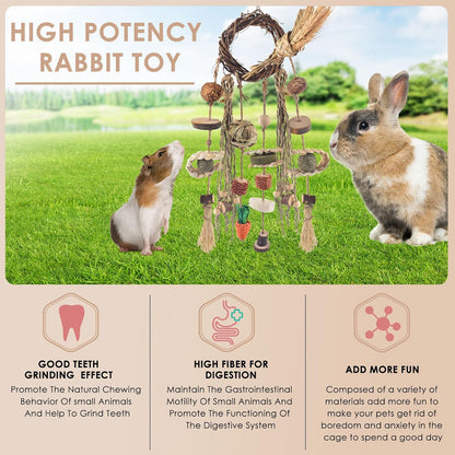 Bissap Bunny Chew Toy, Rabbits Cage Hanging Chew Toys and Treats Rattan Ring with Snacks Water