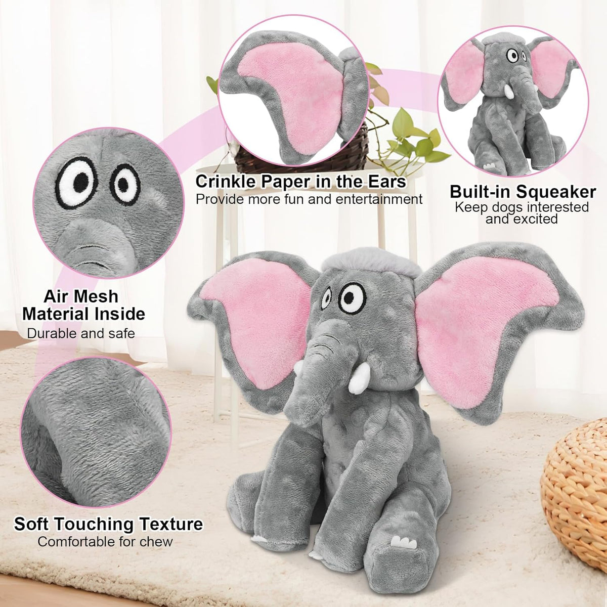 Plush Large Dog Toys with Squeaker and Crinkle Paper, Interactive Puppy Chew and Teeth Cleaning