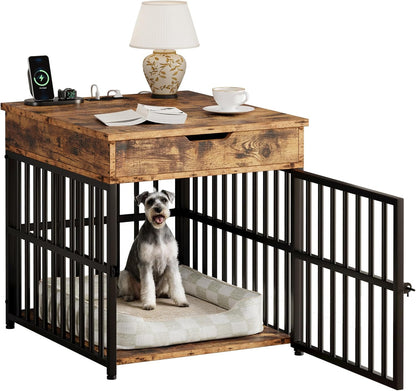 IRONCK Dog Crate Furniture for Small Dogs, Wooden Dog Kennel with Flip Top Drawer, Indoor Pet Crate