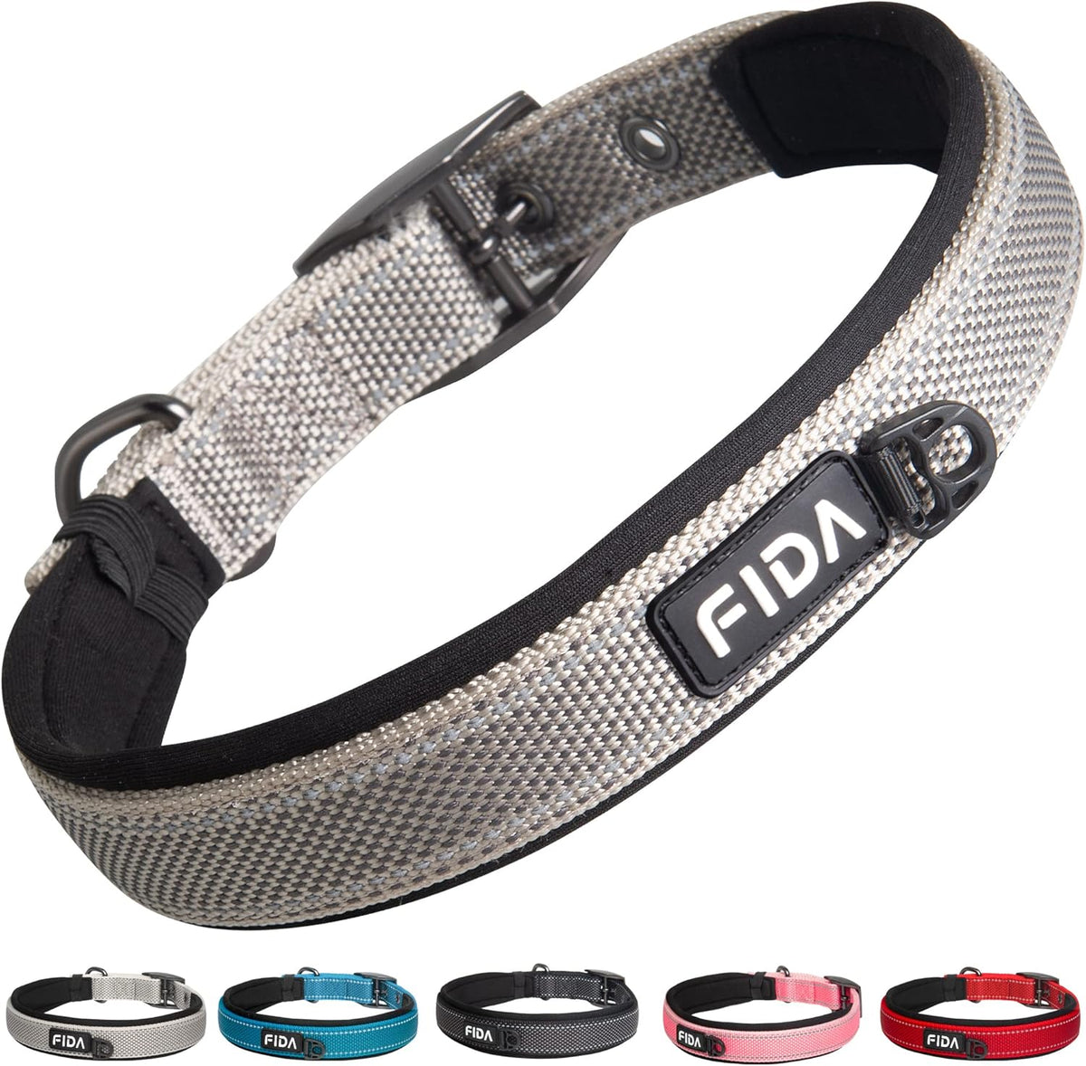 Fida Heavy Duty Dog Collar, Ultra Comfortable Soft Neoprene Padded, Adjustable Reflective Nylon Pet
