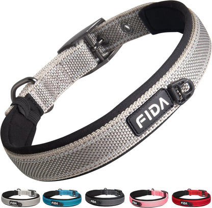 Fida Heavy Duty Dog Collar, Ultra Comfortable Soft Neoprene Padded, Adjustable Reflective Nylon Pet