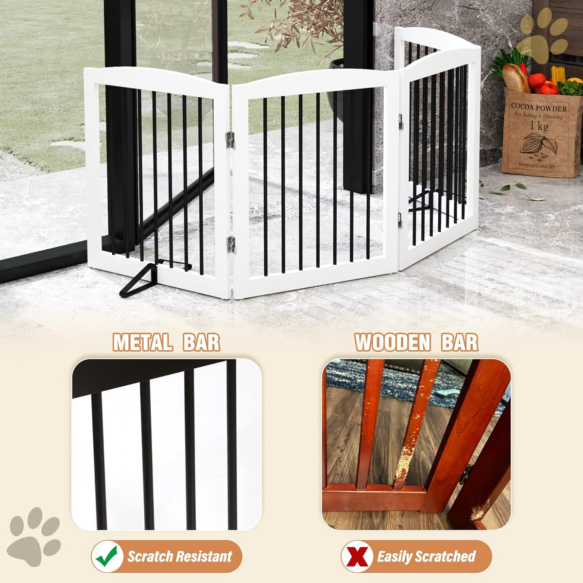 Freestanding Pet Gate for Dogs, Foldable Wooden Dog Gate for House, Indoor Dog Gate for Stair