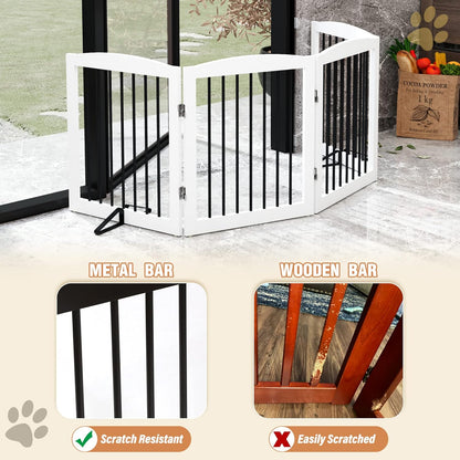 Freestanding Pet Gate for Dogs, Foldable Wooden Dog Gate for House, Indoor Dog Gate for Stair