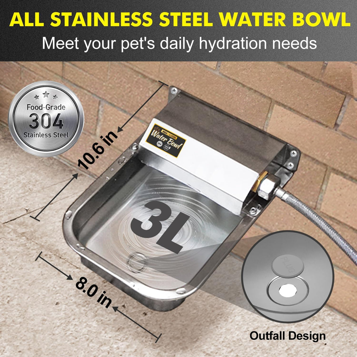 Automatic Water Dispenser for Dogs, Patented 3L Outdoor Dog Drinking Water Bowl, Stainless Steel