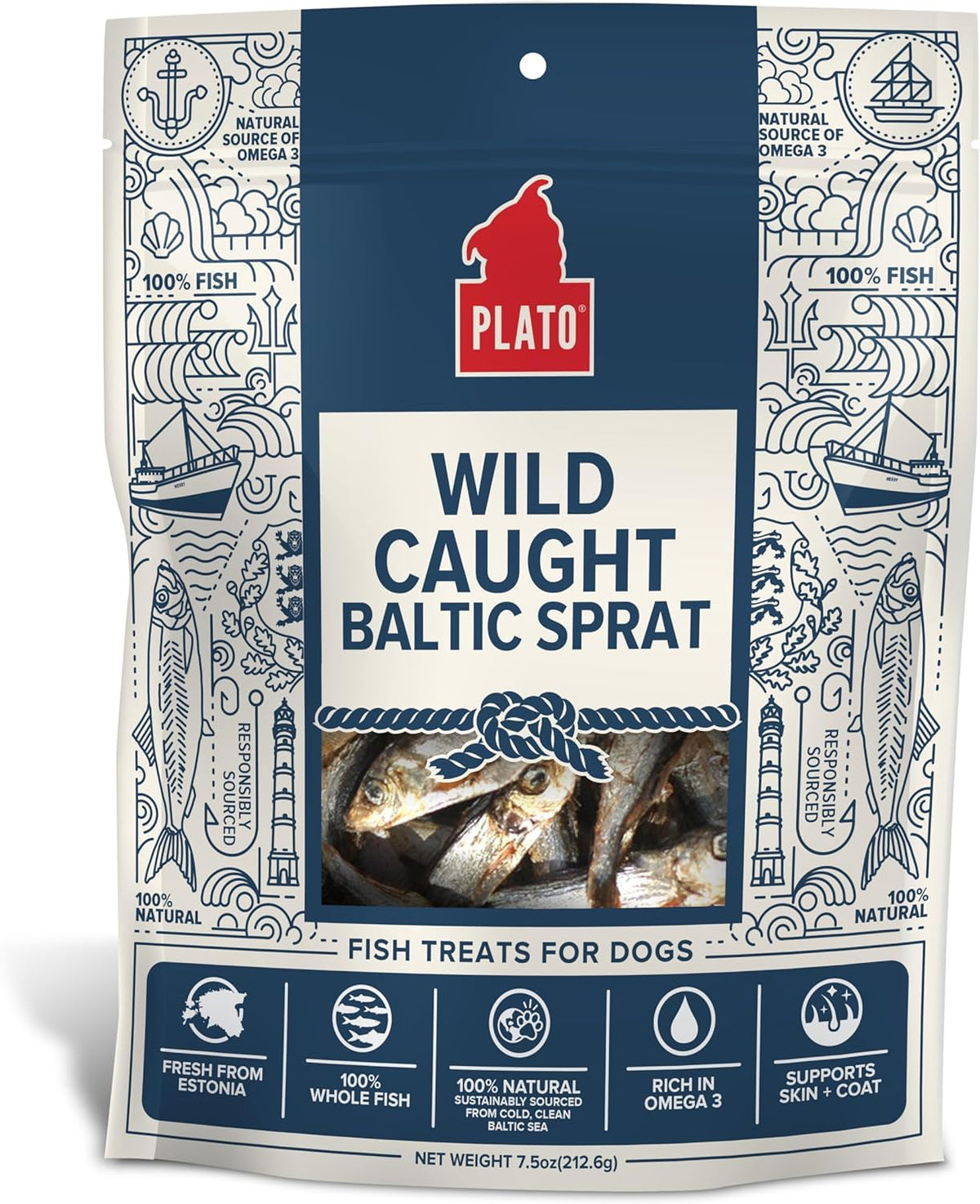 PLATO Pet Treats Fish Dog Treats - Air-Dried, Single Ingredient Dog Treat - with Omega 3 & 6 Fatty