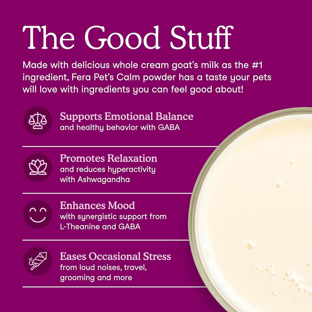 Fera Pets Goat Milk - Calming Supplement for Dogs & Cats - Ashwagandha, L-Theanine, & Passion