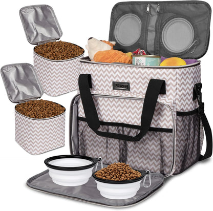 BAGLHER Dog Travel Bag, Pet Travel Bag (ALL Pet Travel Supplies), With 2 Pet Food Containers and 2