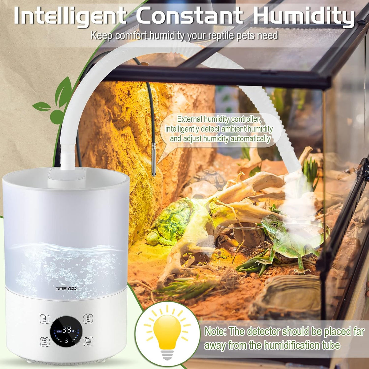 Smart Reptile Fogger Humidifiers with Humidity Control, Reptile Terrarium Humidifier Smart Touch, 3