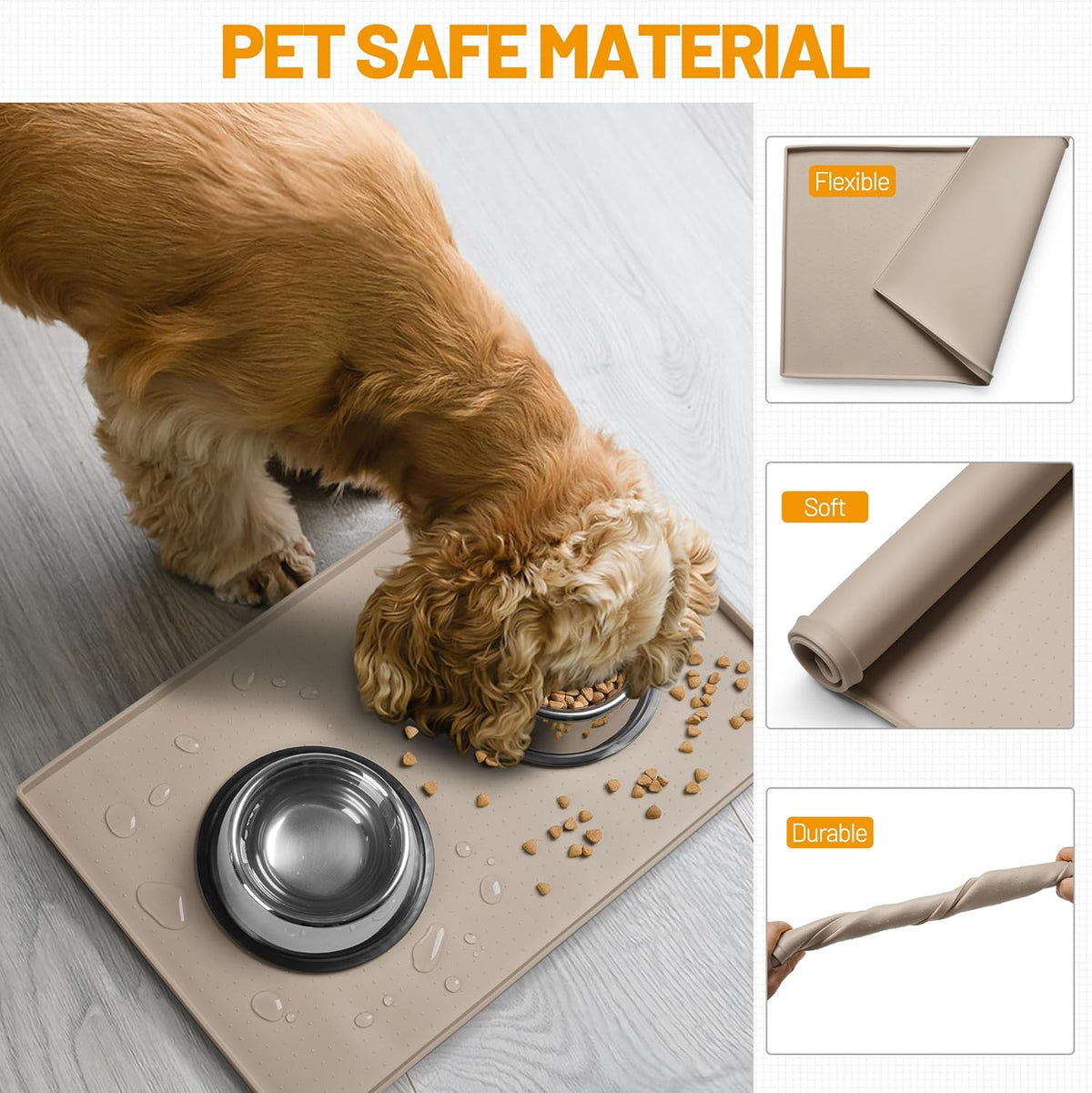 Hubulk Dog Feeding Mat,100% Waterproof Food Grade Silicone Pet Food and Water Bowl