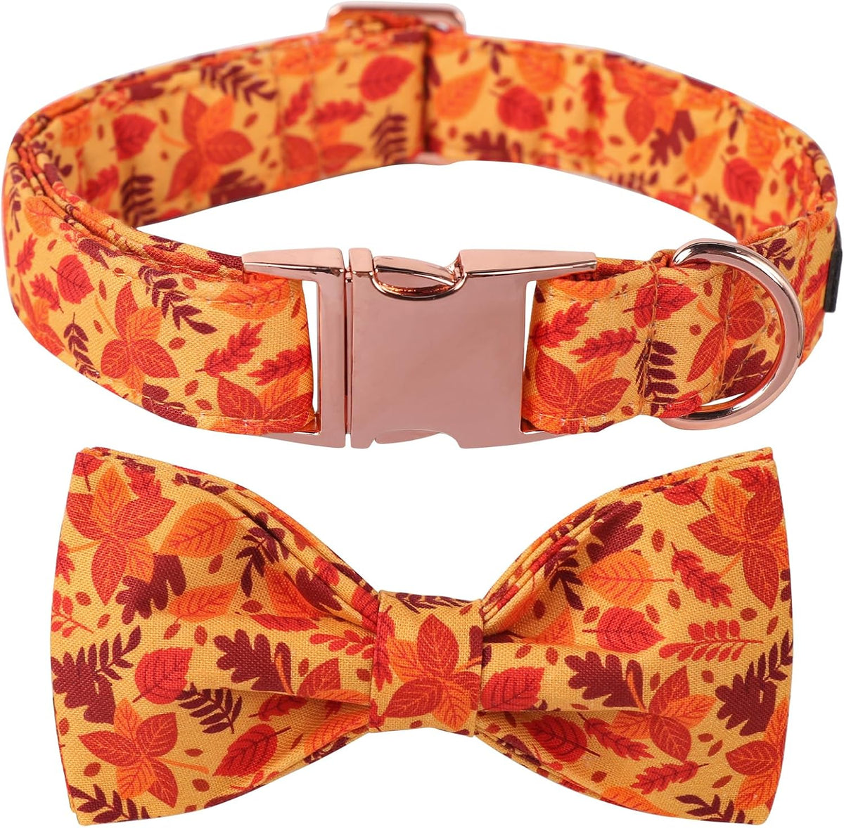 Lionet Paws Dog Collar with Bowtie - Cute Cotton Adjustable Fall Bowtie Dog Collar with Metal