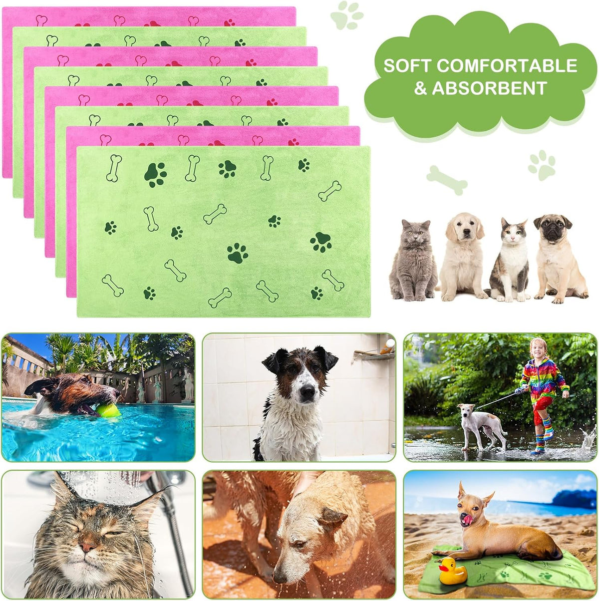 Chumia 8 Pcs Dog Towels for Drying Dogs Cats Pet Towels Bulk Puppy Microfiber Quick Drying Paw Bath
