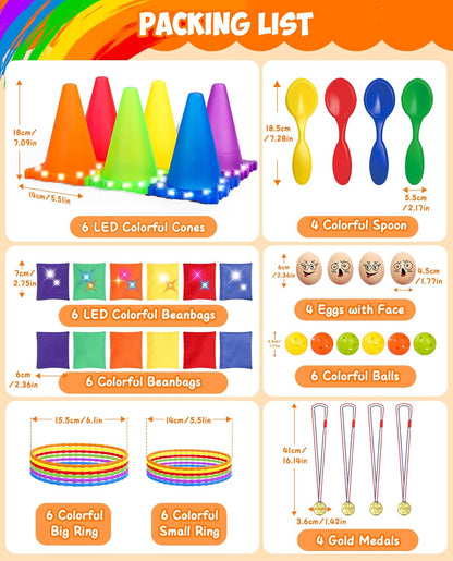 Eocolz 49PCS Carnival Games Outdoor Combo Set for Kids with LED Light, Plastic Cones Obstacle