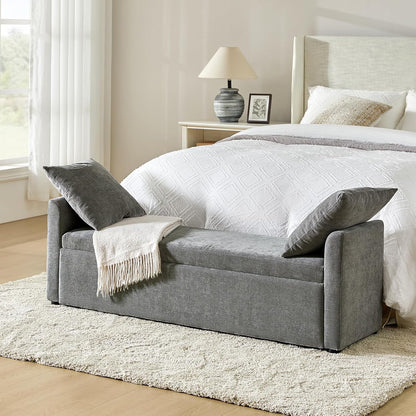 HULALA HOME Modern Storage Bench with Throw Pillows, 59.4" Extra Long Bedroom Ottoman Bench for End