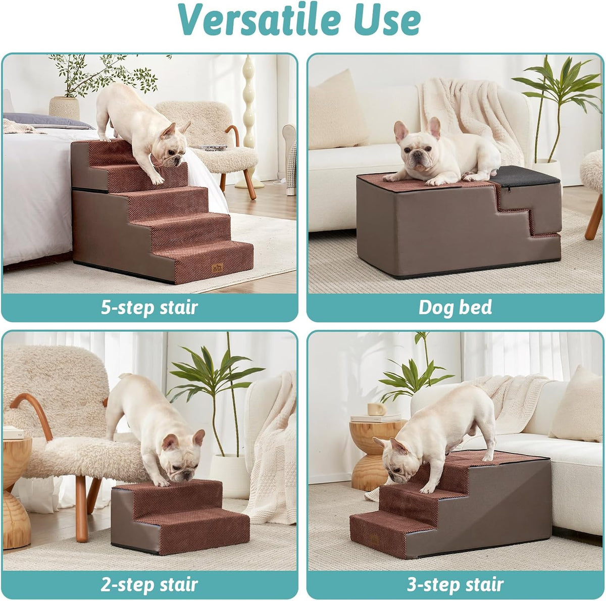 Dog Stairs for Small Dogs, 5 Tier Removable Wider Pet Stairs for Couch and Bed, 23.6" H Non-Slip
