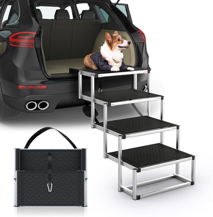 Dog Stairs for Car, Foldable Dog Ramp for Car with Non-Slip Surface, Portable Stairs Aluminum SUV