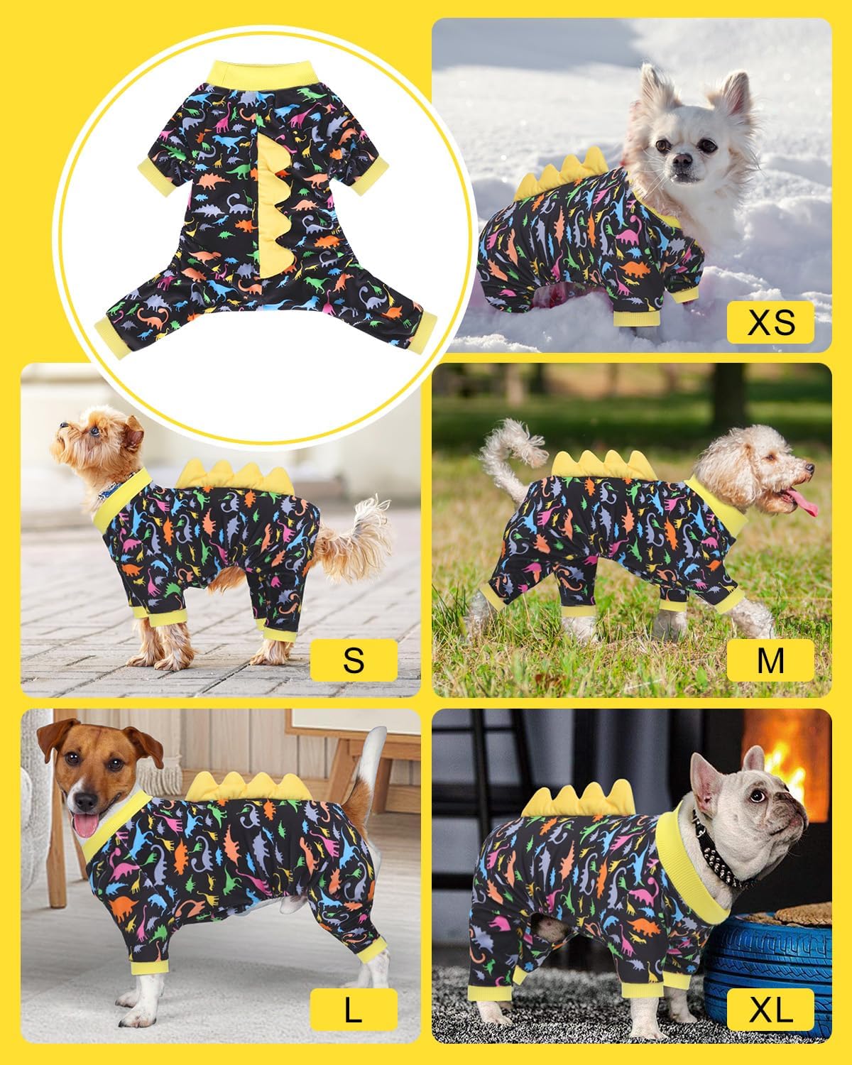 CuteBone Dinosaur Costume Dog Pajamas, Stretchy Spandex Crystal Velvet Sleepwear Coat for Small