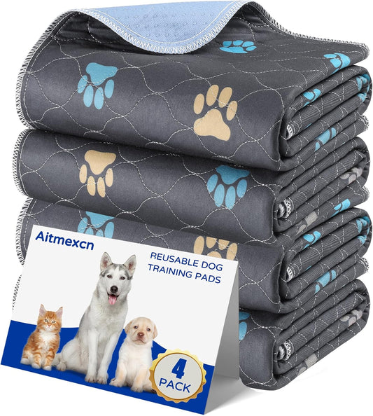 Aitmexcn Washable Puppy Dog Pee Pad, 4PCS 100% Waterproof Whelping Training Mat for Puppy/Senior