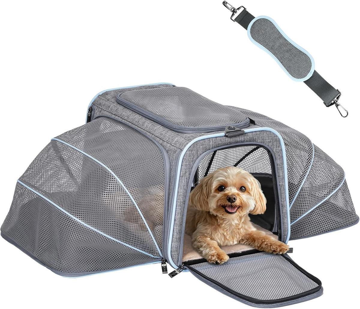 Petsfit Expandable Large Cat Carrier Small Dog Carriers Airline Approved, 17" Lx 11" Wx 11" H