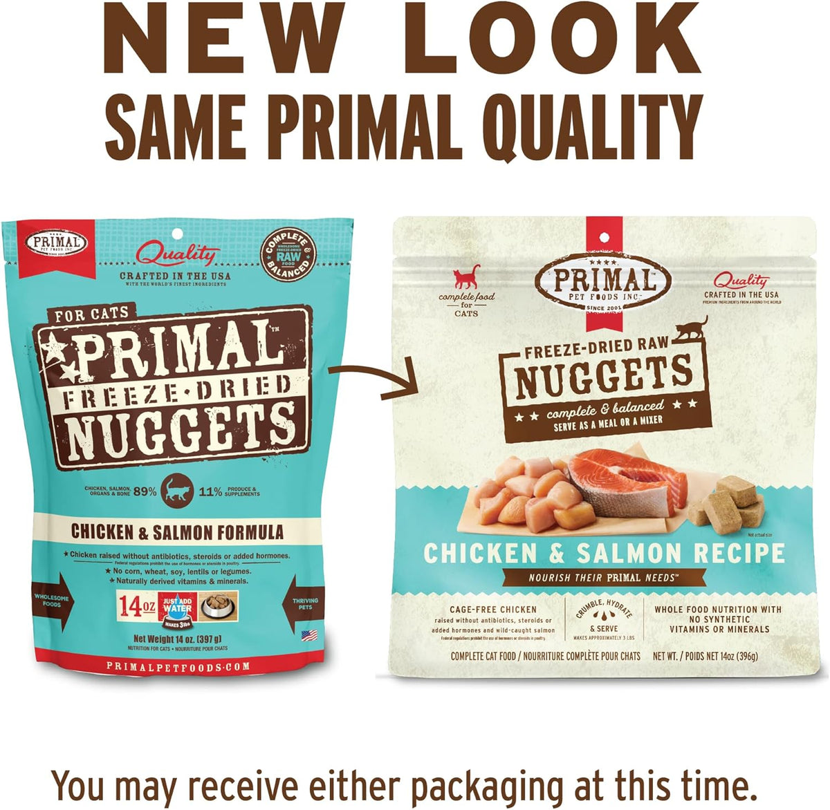 Primal Freeze Dried Raw Cat Food Nuggets Chicken & Salmon, Complete & Balanced Meal or Topper