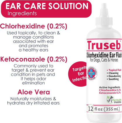 All Natural Ear Flush for Dogs & Cats, Ketoconazole & Chlorhexidine Ear and Vet-Strength Ear wash