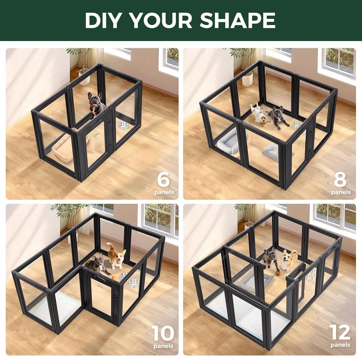 FXW AuraSpace Acrylic Indoor Unleashed Dog Playpen for Small and Medium Dogs, 30 Inch, 16 Panels