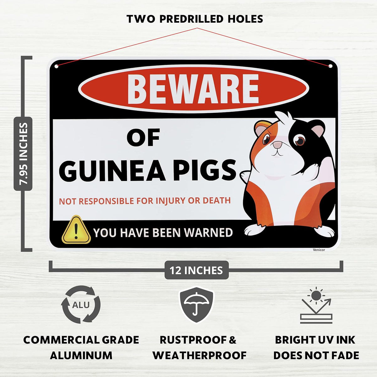 Venicor Guinea Pig Sign Decor - 8 x 12 Inches - Aluminum - Guinea Pig Gifts for Guinea Pig Lovers