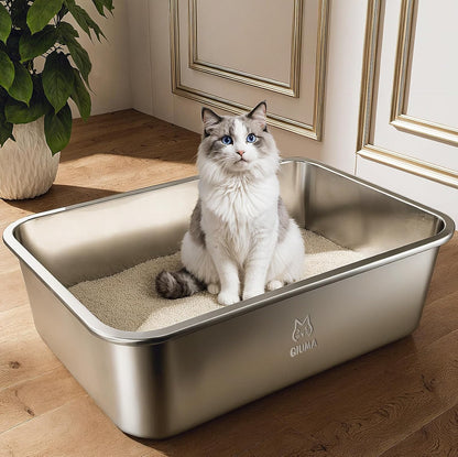 Stainless Steel Litter Box, Large Metal Cat Litter Box with High Sided for Big and Small Cats