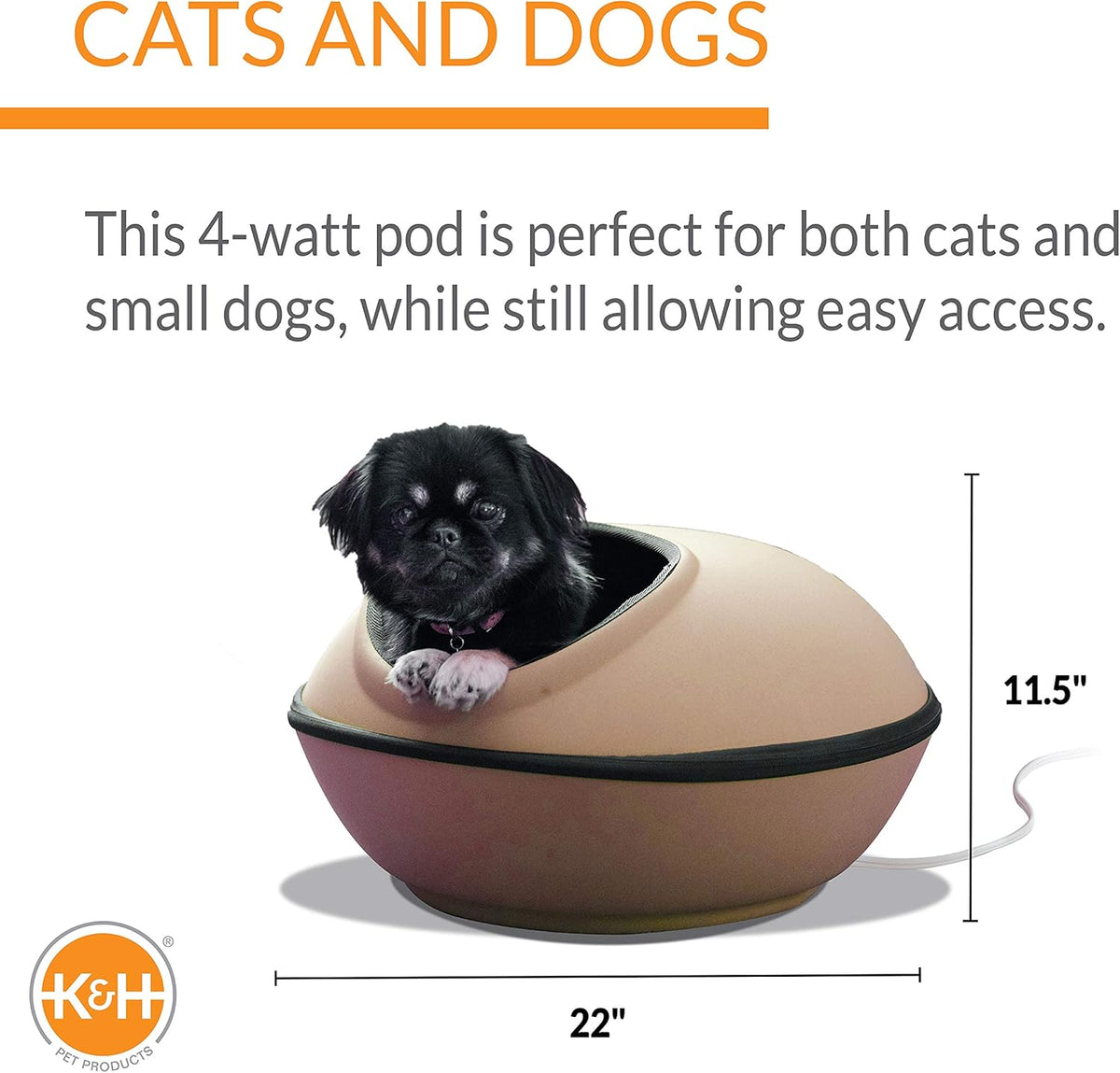 K&H Pet Products Heated Cat Bed for Large Cats, Thermo-Kitty Mod Dream Pod Heated Cat Cave Tent