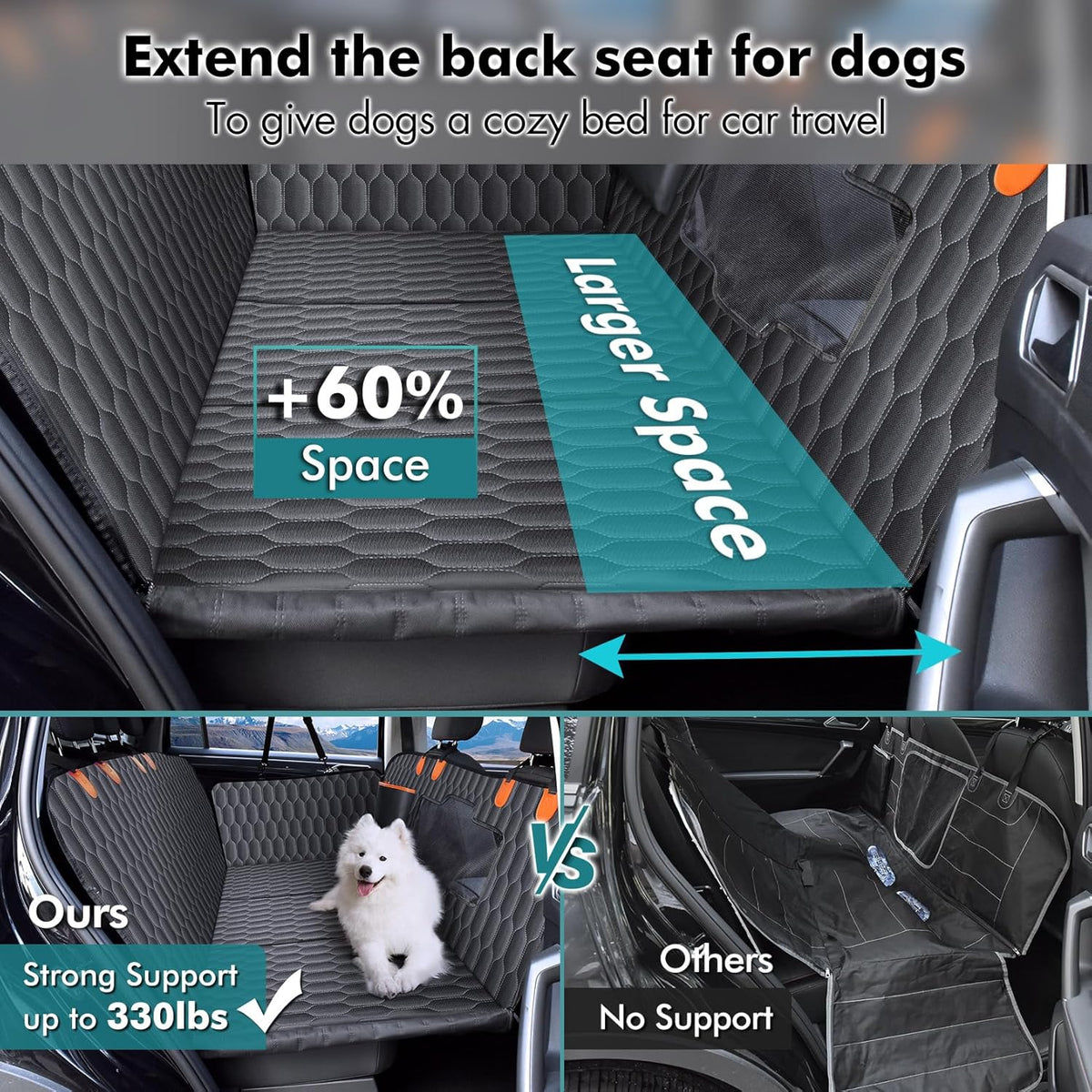 XL Back Seat Extender for Dogs-Supports 400lb,Waterproof Dog Car Seat Cover Hard