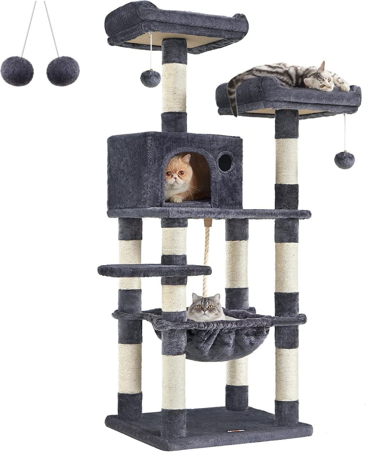 FEANDREA Cat Tree, Cat Tower for Indoor Cats, 56.3-Inch Cat Condo with Scratching Posts, Hammock