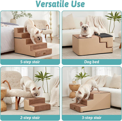 Dog Stairs for Small Dogs, 5 Tier Removable Wider Pet Stairs for Couch and Bed, 23.6" H Non-Slip