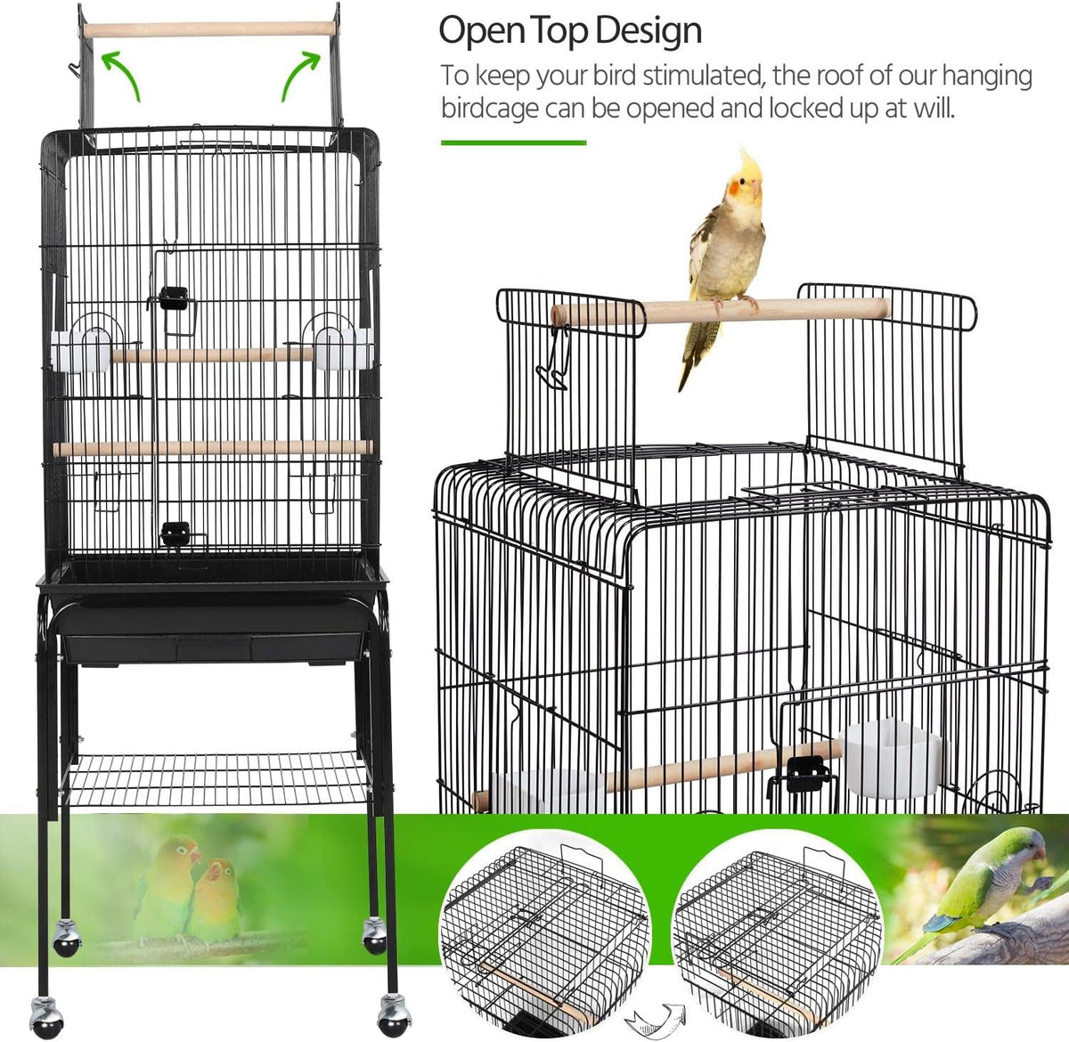 Yaheetech Open Top Rolling Parrot Bird Cage for Cockatiel Sun Parakeet Green Cheek Conure Mid-Sized