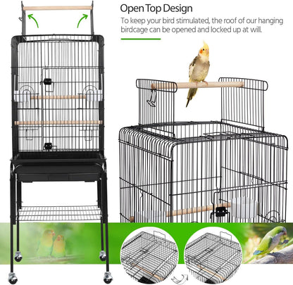 Yaheetech Open Top Rolling Parrot Bird Cage for Cockatiel Sun Parakeet Green Cheek Conure Mid-Sized