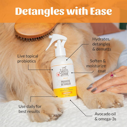 Skout's Honor Probiotic Pet Detangler Spray - Hydrating & Conditioning w/Avocado Oil, 97% Natural