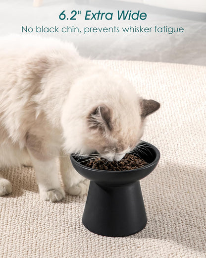 vancasso Ceramic Elevated Cat Bowls 2-Pack - 6.2" Extra Wide Raised Cat Food & Water Dishes, 5.1"