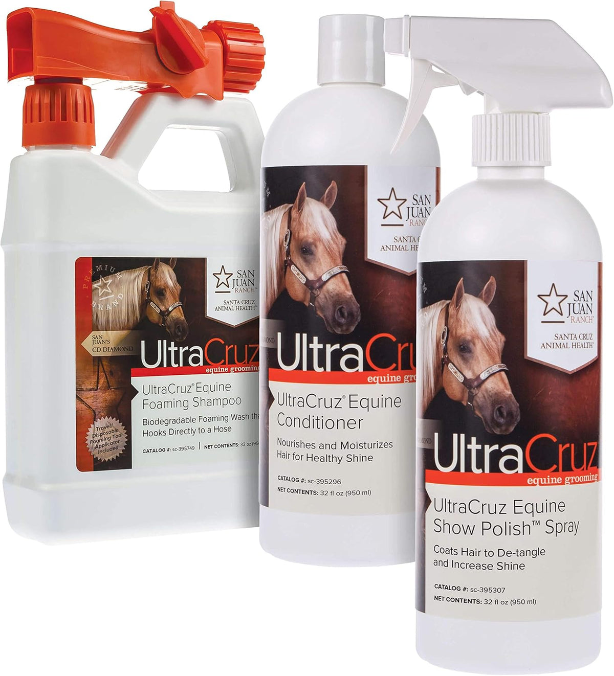 UltraCruz Equine Foaming Horse Shampoo with Travel Applicator, Conditioner and Show Polish Spray