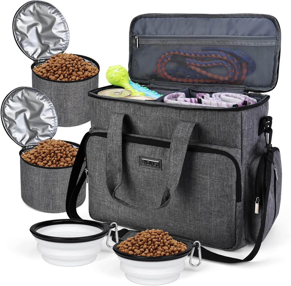 BAGLHER Dog Travel Bag, Airline Approved Pet Tote Organizer with Multi-Function Pockets, 2 X Food