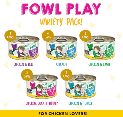 Weruva B.F.F. Play - Best Feline Friend Paté Lovers, Aw Yeah!, Fowl Play Yellow Patés Variety Pack